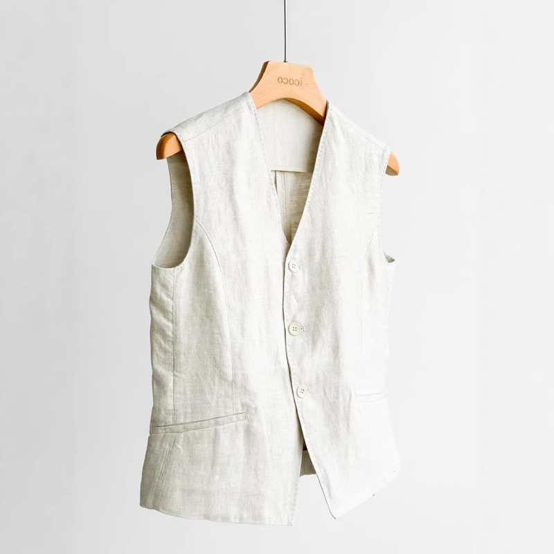 Imported Rain Dew Linen Original Color 100% Sleeveless Vest 2026 Spring/Summer Slim Fit Outerwear Thin Jacket Top
