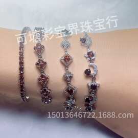 天然紫牙乌酒红石榴石半银铜镶嵌手链可做手围默认有瑕清新甜美