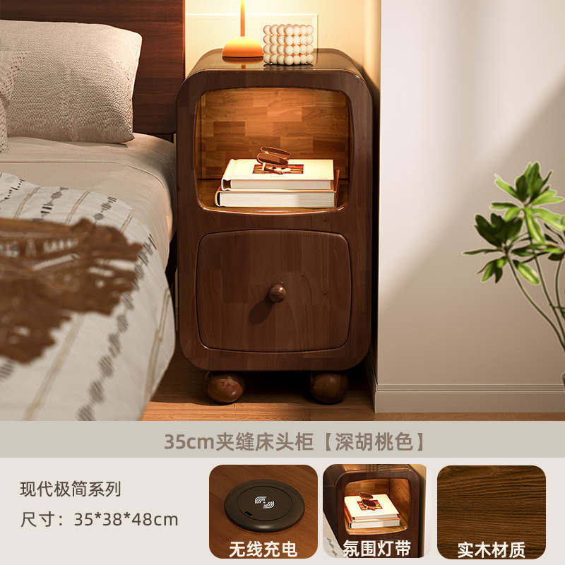 Mesita de noche pequeña extremadamente estrecha con lámpara Super estrecha 30 cm 20cm mesita de noche de carga inalámbrica estante de gabinete de ranura estrecha