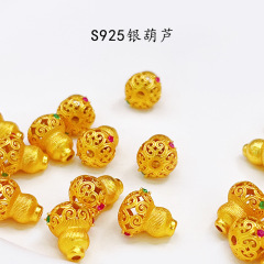 s925シルバー如意ロック型ひょうたん24K本金メッキ象嵌DIYジュエリーペンダントスペーサービーズ通し穴付きアクセサリー