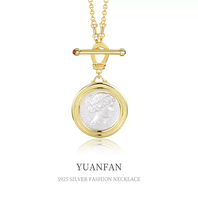 远梵925纯银欧美个性古币项链女小众设计感复古人像吊坠厂家货源