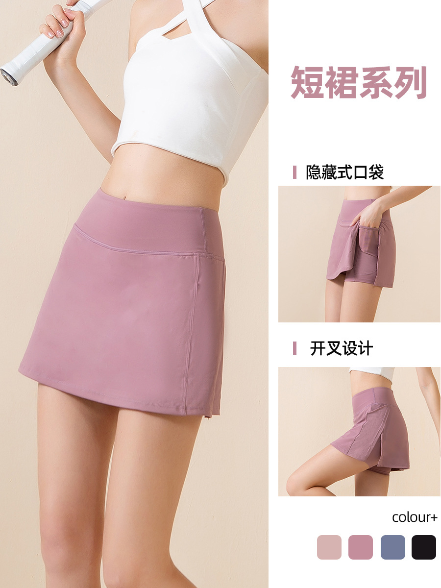 Falda deportiva antiexposición para mujer, falda de correr de secado rápido para otoño e invierno, pantalones de falda de yoga para fitness, falda de tenis de doble capa con abertura