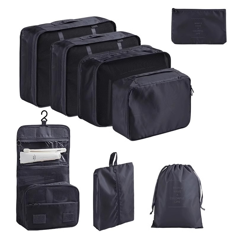 Juego de sarga de 7 piezas, equipaje, ropa, bolsa, bolsa de almacenamiento de gran capacidad, bolsa de lavado, bolsa de almacenamiento de viaje multiusos