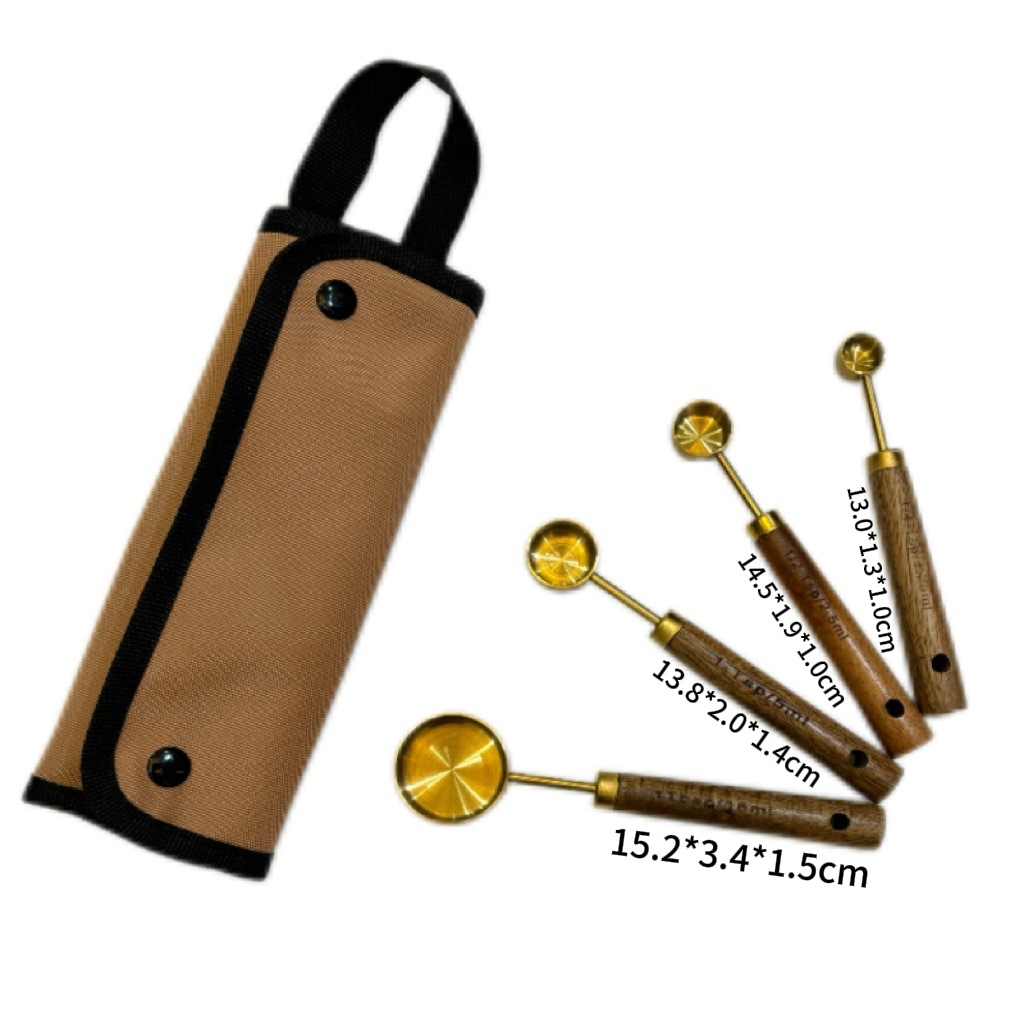 Acacia dorada mango de madera de acero inoxidable taza de medición cuchara de medición 8 piezas con escala de medición de herramientas de horneado de cocina dulces
