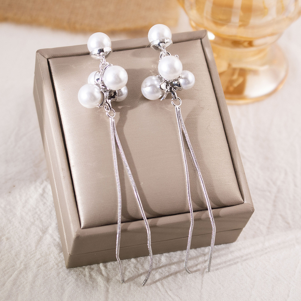 Pendientes largos con flecos elegantes y diamantes con aguja de plata Pendientes de todo fósforo de temperamento de nicho Pendientes simples y ligeros de lujo de alta gama Mujeres