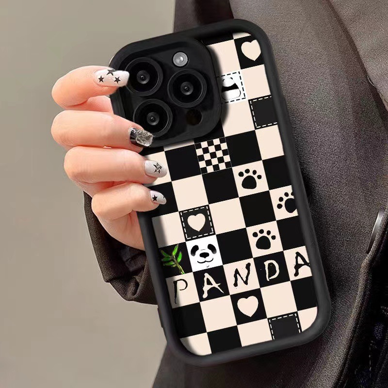 Plaid Panda Suitable for iPhone 17 Pro Max Phone Case 15 Plus Apple 16 Full Coverage 14 Pro Cross-Border 13
