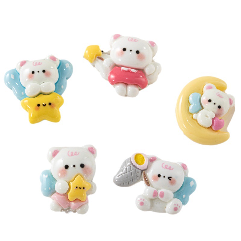 Suministro directo de fábrica dibujos animados Luna oso brillante resina accesorios DIY crema pegamento horquilla accesorios para el cabello materiales hechos a mano al por mayor