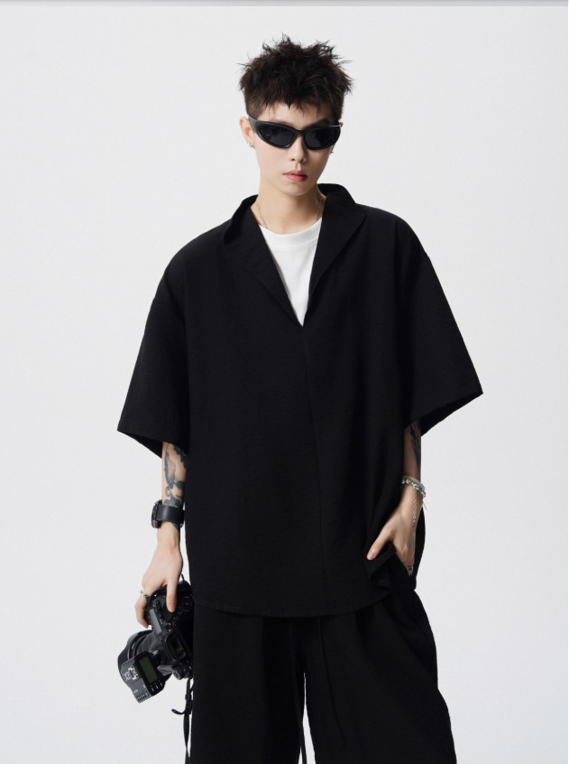 Nuevo verano suelto de tamaño grande falso dos piezas camiseta de manga corta pantalones cortos conjunto simple de alto nivel sentido antiguo estilo de dinero dos piezas conjunto