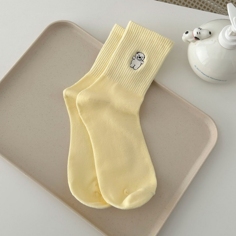 Calcetines con bordado de perro, estilo japonés, rayas divertidas, cómodos para primavera y otoño.