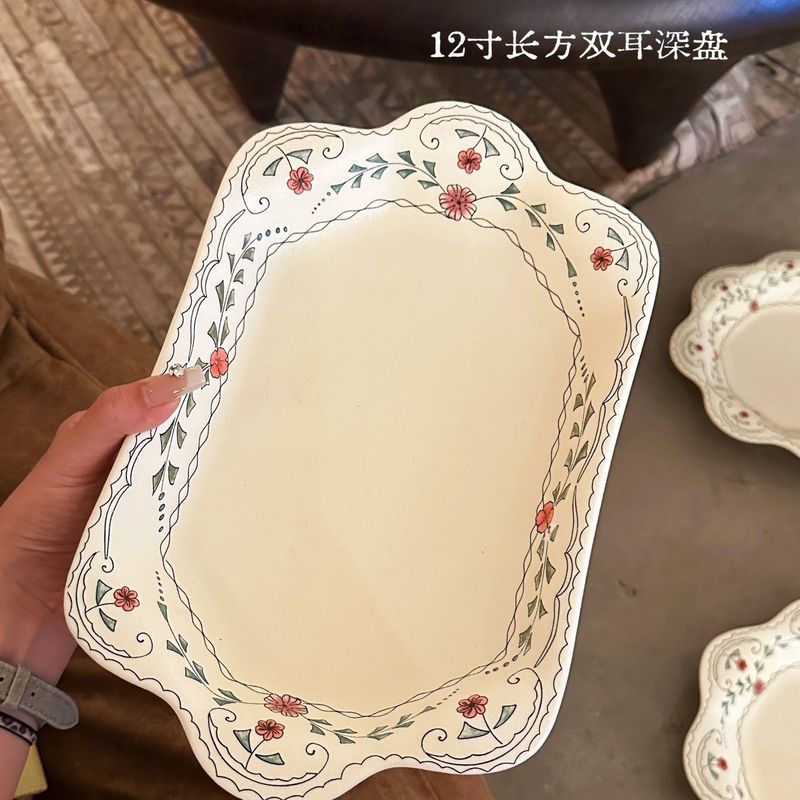 日照柔薇法式复古哑光陶瓷碗碟套装家用早餐碗沙拉碗甜品盘面碗|undefined