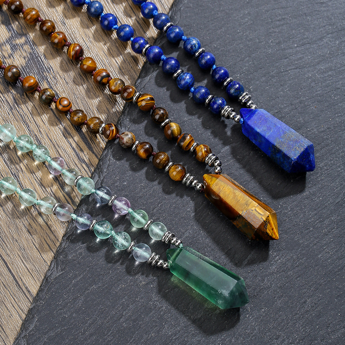 Cross-Border Popular Natural Crystal Sweater Lapis Lazuli Long Beaded Necklace Bohemian Jewelry Wholesale