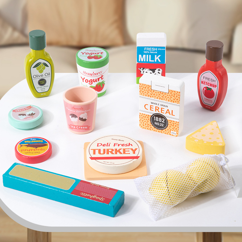 Juguetes transfronterizos para niños en casa imitación de tazas de cocina de madera botella de leche en casa botella de condimento juguetes 3 +