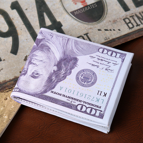 Creative Men's PU Coin Purse with Coin Pattern, Euro, US Dollar, British Pound, and Other World Folding Bill Wallet Card Holder