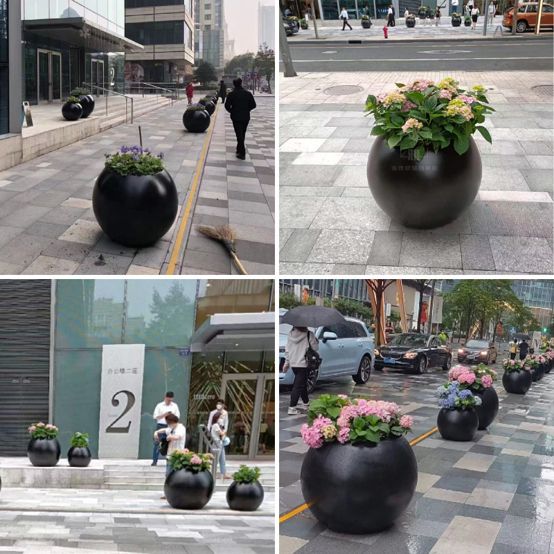 ガラス鋼の球形の植木鉢の屋外の広場は簡単です。|undefined