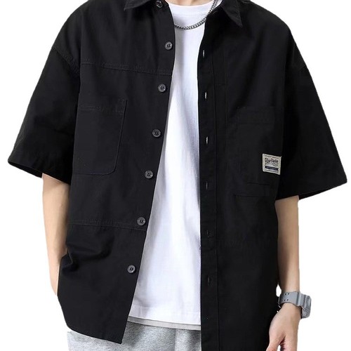 Workwear Casual Cropped Short-Sleeve Shirt for Men | Summer Japanese-Style Top | Thin Jacket | Trendy Brand Shirt