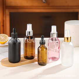 现货波士顿哑黑透粉精油喷雾玻璃瓶茶色滴管瓶120ml化妆品分装瓶