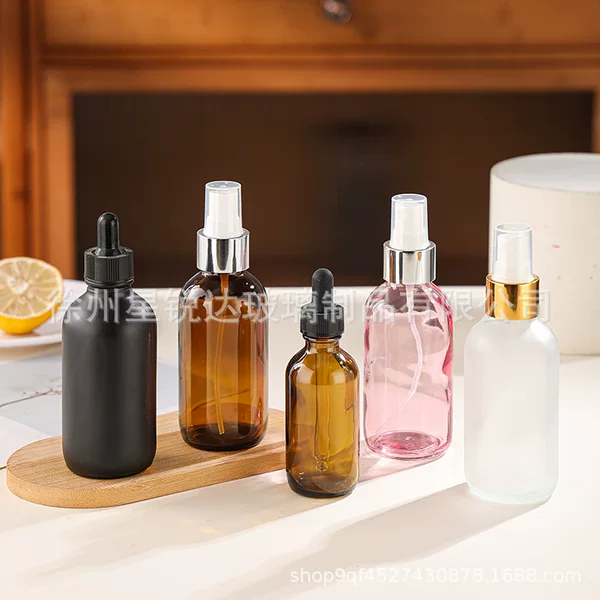Spot Boston Matte Black Transparent Powder Essential Oil Spray Glass Bottle Brown Dropper Bottle 120ml Cosmetic Dispensing Bottle