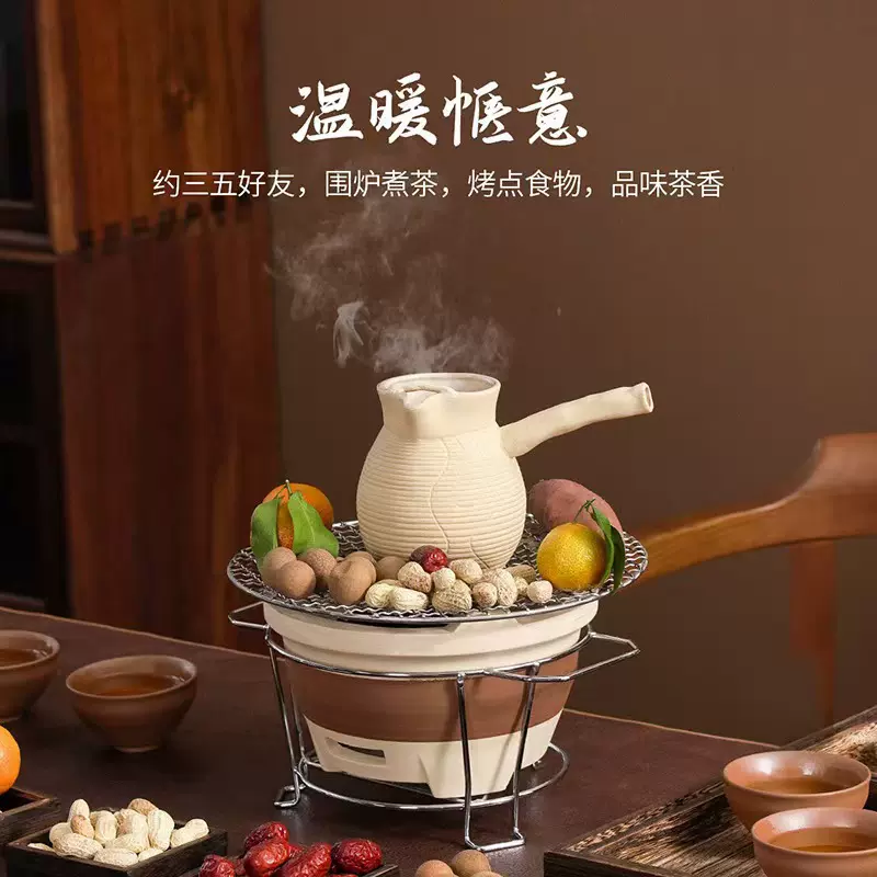 茶壶围炉煮茶壶可炭炉煮茶器养生煮茶壶户外烧水壶炭火粗陶侧把壶