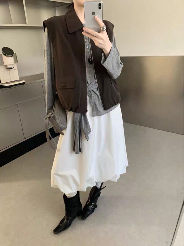 2025品质秋款女装韩系简约拉链口袋Polo领休闲磨砂皮马甲25619|undefined