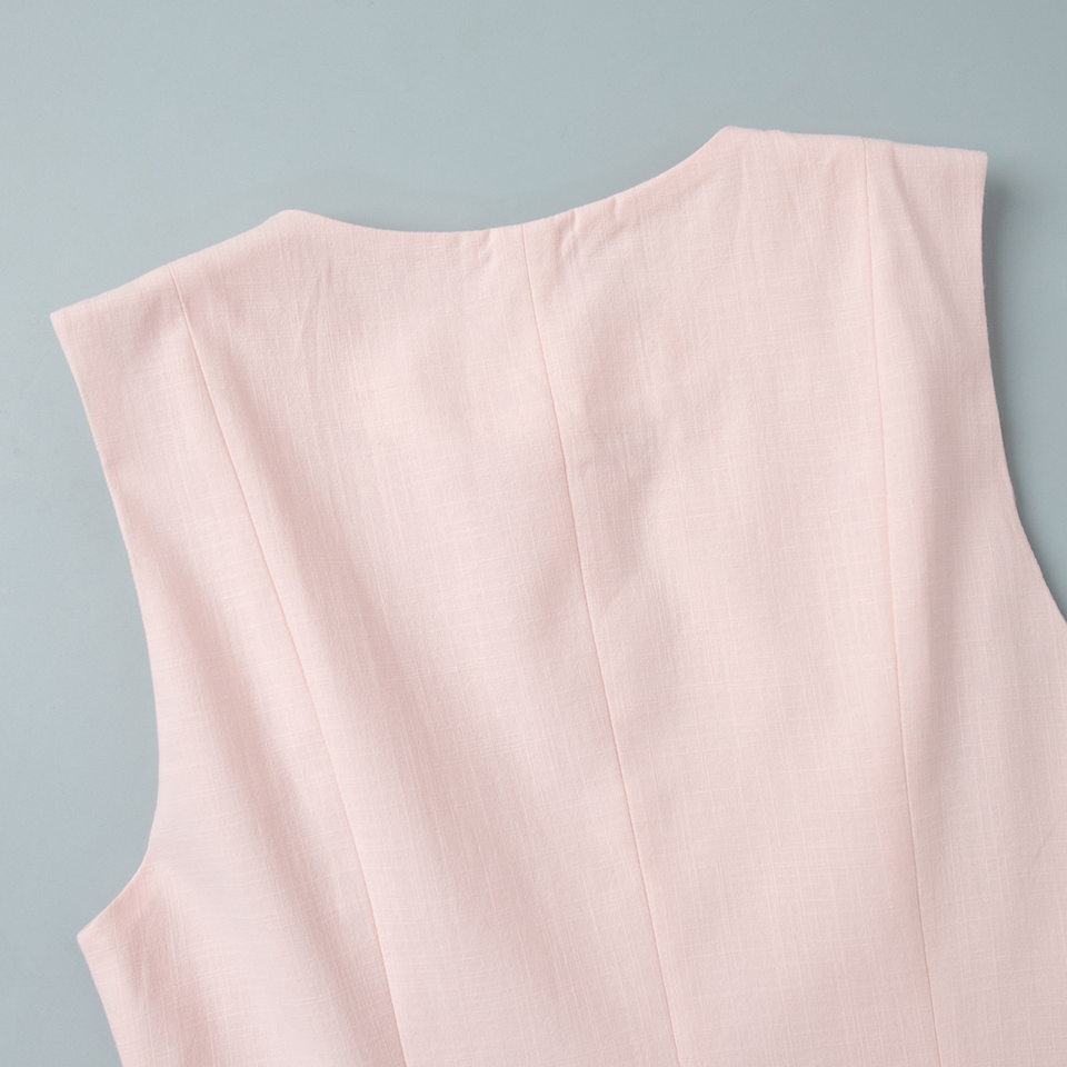 Bộ vest không tay kèm chân váy ngắn dáng hoa hồng thanh lịch — Trắng, màu hồng, quả mơ chi tiết 13