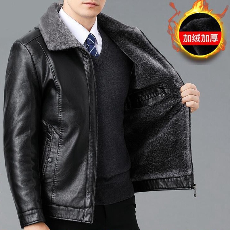 Leather and Fur Integrated, Genuine Leather Jacket for Men, Winter Fleece-Lined and Thickened, Suitable for Middle-Aged and Elderly Fathers, Sheepskin Pattern Jacket Leather and Fur Integrated, Genuine Leather Jacket for Men, Winter Fleece-Lined and Thickened, Suitable for Middle-Aged and Elderly Fathers, Sheepskin Pattern Jacket