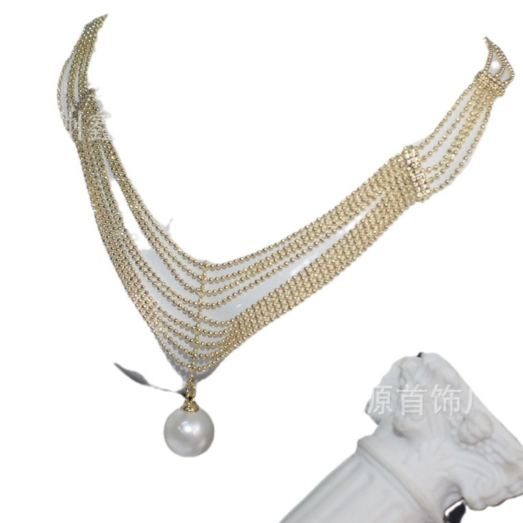 Collar de encaje, collar de perlas, collar de encaje clásico, cuentas de concha, colgante de nácar, suministro de transmisión en vivo femenino al por mayor