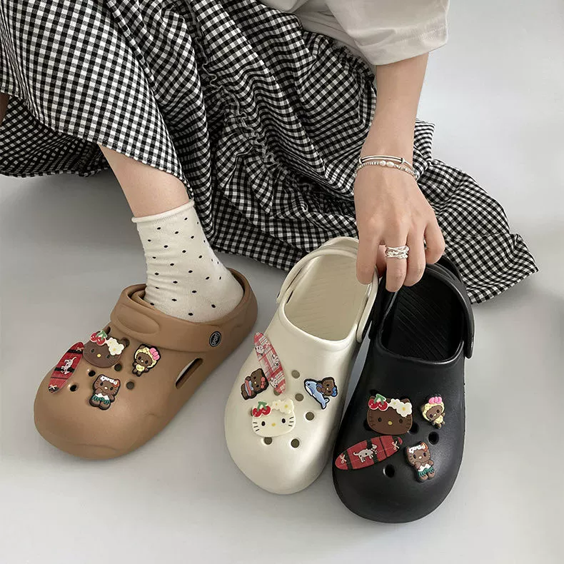 Мультяшная сетка красная? Китти кошка с толстой подошной дырочкой обувь женская модель 2024 летом носить милые шлепанцы