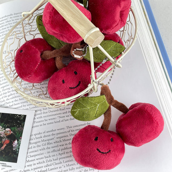 Cross-border fun cute cherry plush keychain couple doll backpack pendant simulation fruit doll wholesale