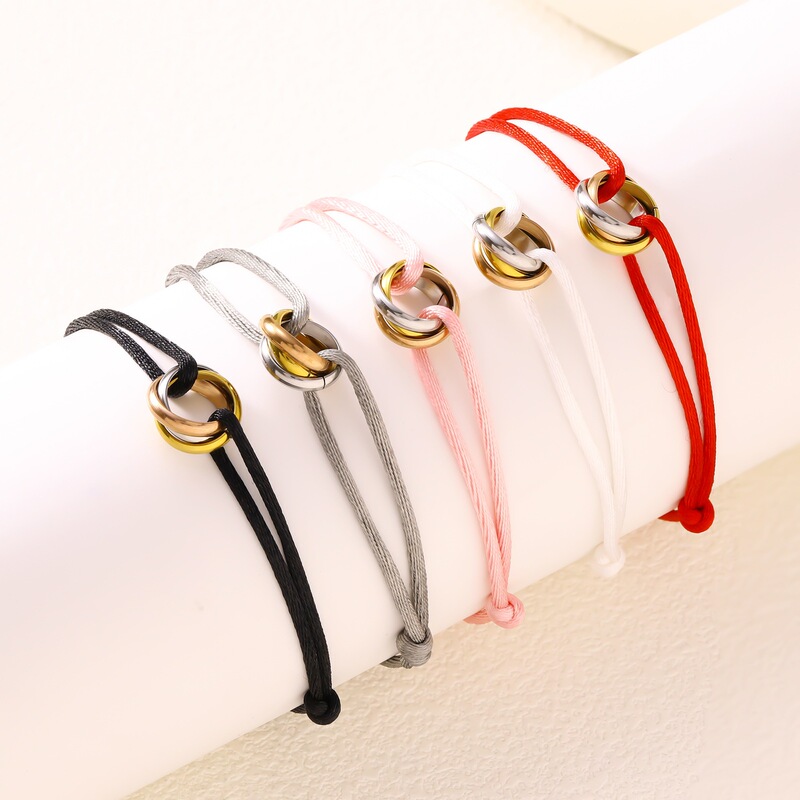 Customized Simple Three-Ring Bracelet Couple Style Ins Style Adjustable Braided Rope Bracelet Versatile Bracelet Jewelry Wholesale