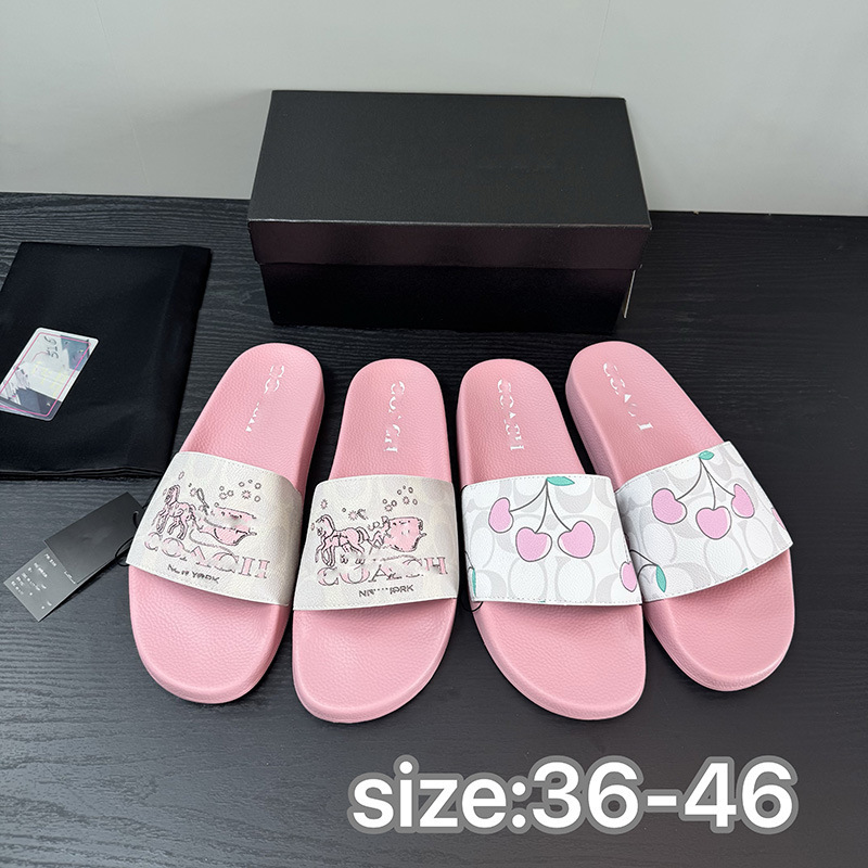 Ghana Malaysia Nigeria Men's and Women's Slippers 2025 Summer Pink Carriage Cherry Print Flats Slippers