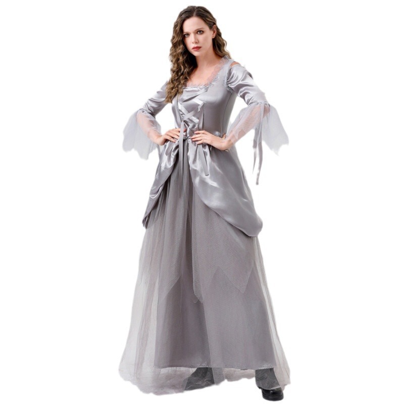 Halloween Ball Dress Party Costume Vampire Ghost Gray Cos Ghost Bride Wedding Dress Ghost Princess