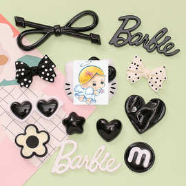 甜酷黑色系猫咪爱心 diy奶油胶手机壳发夹洞洞鞋扣 树脂饰品配件