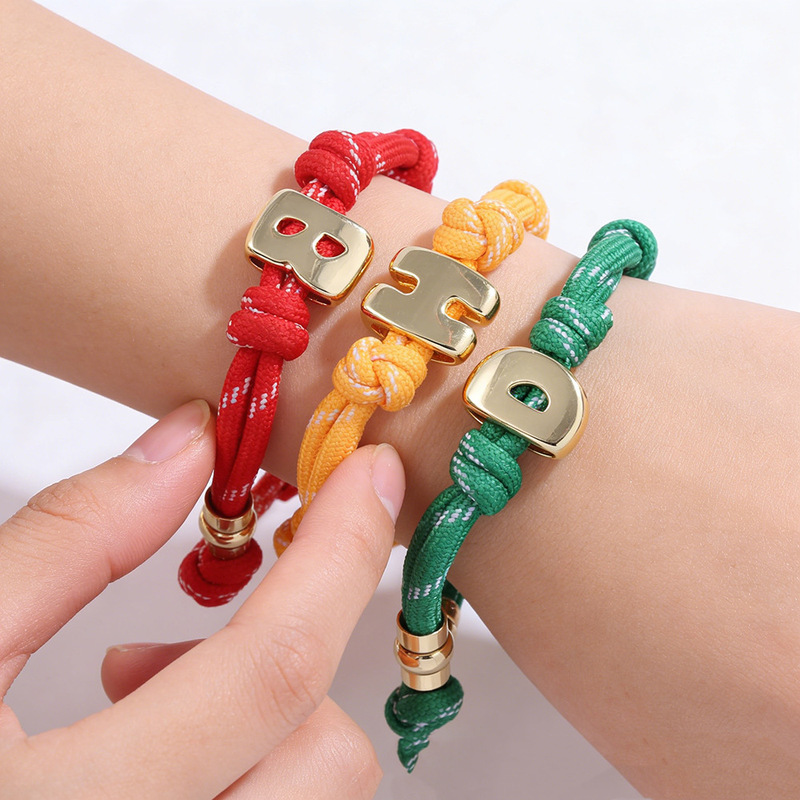 Cross-Border Best-Selling 26-Letter English Alphabet Colorful Braided Bracelet Dopamine Glossy DIY Design Initial Letter Bracelet