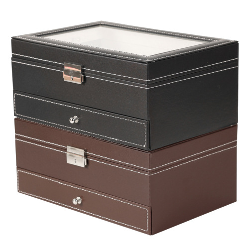 Dr.ills PU leather multi-functional jewelry watch storage box, simple and stylish, double-layer design, ring tray