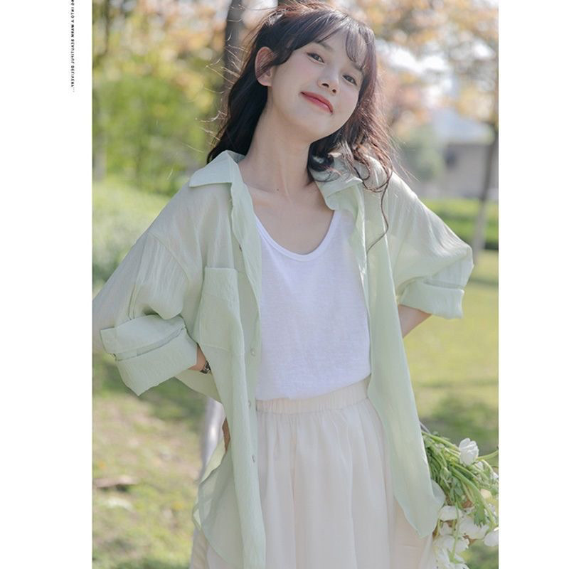 甘いシフォンシャツ、日焼け止めカーディガン、薄手の女性用サスペンダースカート、ブラウス、夏用ショール、アイスシルクジャケット|undefined
