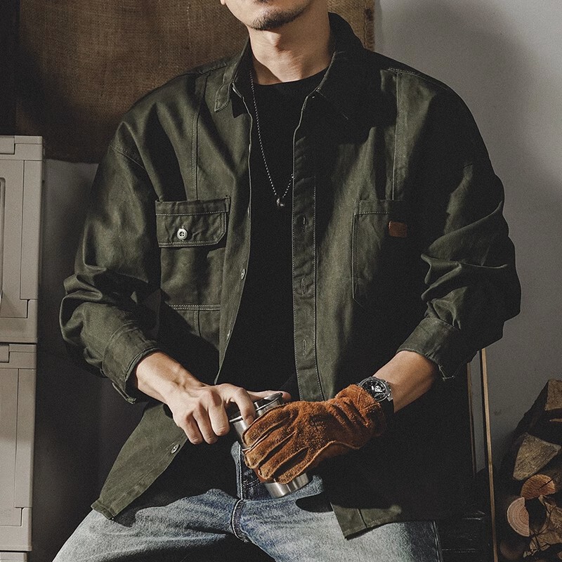 American Retro Work Shirt Men's Long-Sleeved Spring and Autum Loose Tough Guy Hunting Coach Jacket Men's Autum Jacket Men