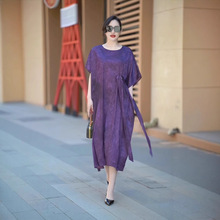 25夏季新品重磅真丝提花连衣裙蝙蝠袖大码贵夫人裙子外贸跨境货源