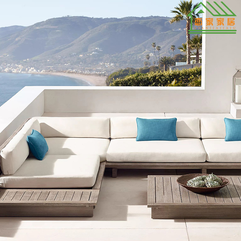 Al Aire Libre impermeable patio hotel sol habitación terraza B & B modelo habitación de madera maciza teca esquina sofá mesa de té combinación