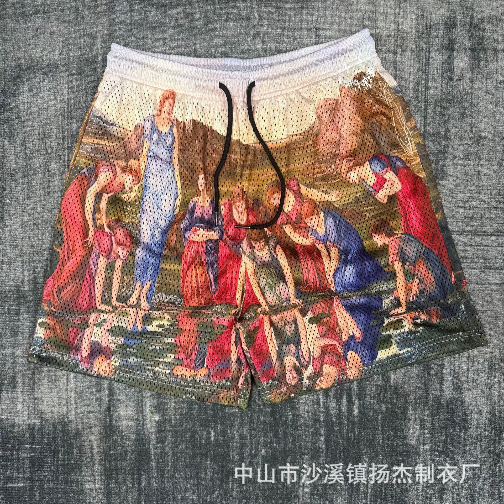 外贸工厂定制短裤美式嘻哈潮牌数码印宽松网眼运动跑步篮球男速干