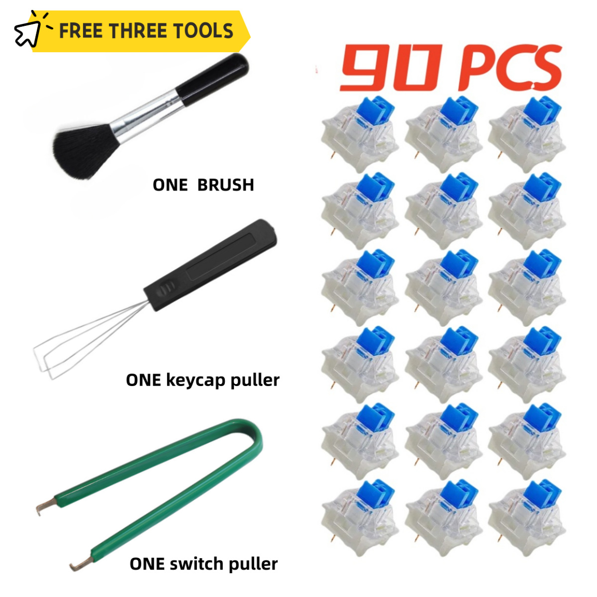 Itly Customized Mechanical Keyboard Dust-Proof Switches (Blue, Black, Brown, Red) Keycap Puller, Cleaning Brush
