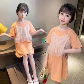 女童连衣裙2026儿童夏季新款假两件公主裙夏天中大童韩版连衣裙子