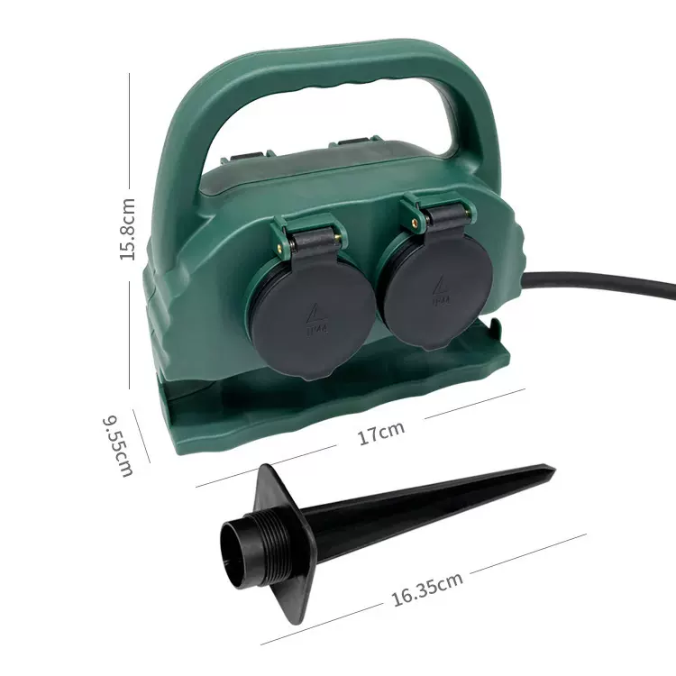 欧规插座户外IP44延长线一转四插排庭院四孔草坪插地插座防雨插座