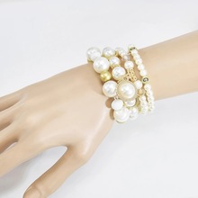 韩版时尚手饰珍珠水晶合金字母镶钻海星多层白色手链四色可选