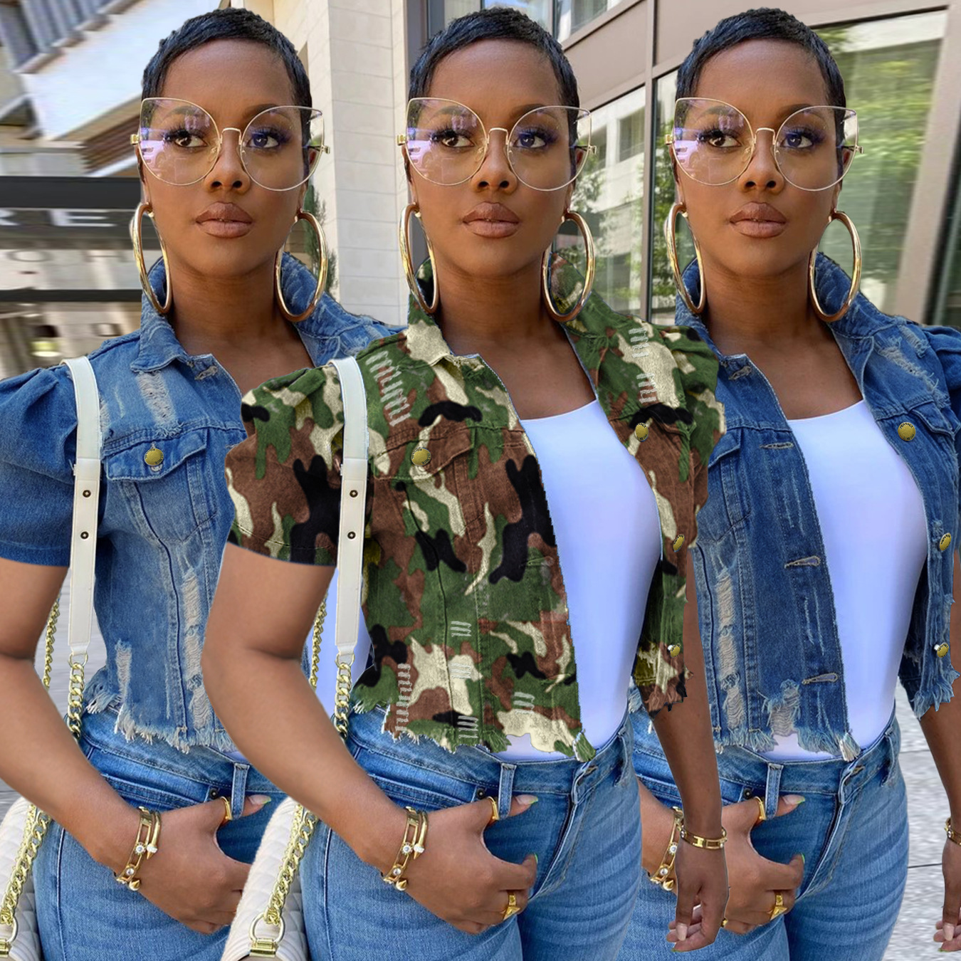 new women s fashion camouflage denim short jacket nihaostyle clothing wholesale NSWL68444