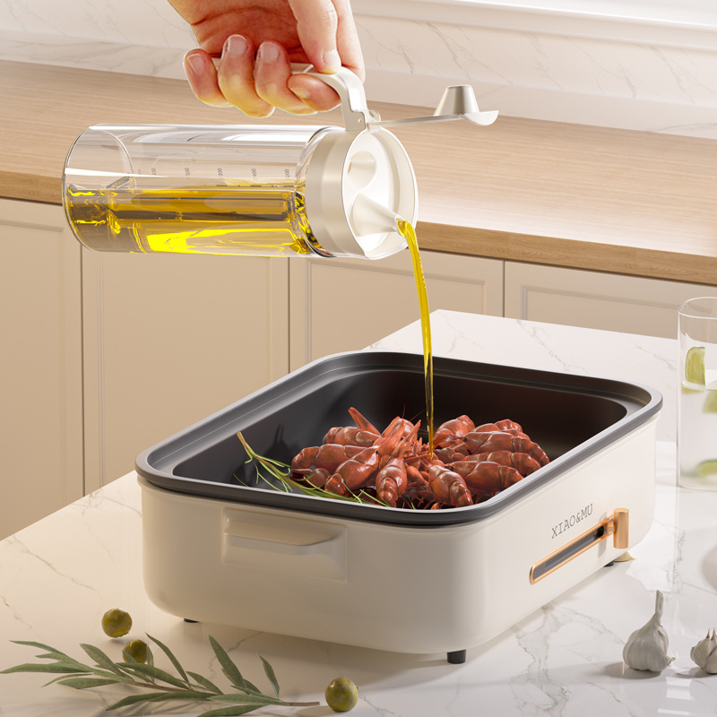 Kitchen cream wind glass oil kettle large capacity thickened oil-free and leak-proof household food-grade oil, salt, sauce and vinegar oil kettle
