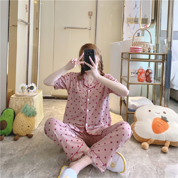 Pantalones de manga corta pijamas de las mujeres de verano estilo coreano ins cardigan leche traje de seda hogar ocio dibujos animados estudiante fuera image 20