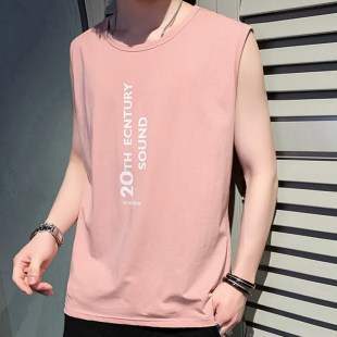 Sleeveless T-shirt vest men's summer waistband pullover trendy brand wide shoulder sports basketball fitness bottoming shirt boys