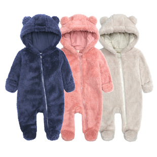 Autumn and Winter Baby Jumpsuits, Baby Rompers, Thick Warm Newborn Flannel Outing Clothes, Plush Clothes