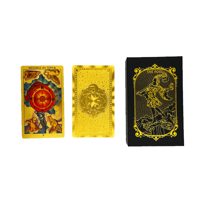 Suministro transfronterizo de lámina de oro Tarjeta de tarot Carlo tarjeta Torre libro tarot impresión en color PVC impermeable manual juego de mesa mantel