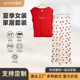 外贸夏季女短袖睡衣套装中老年居家妈妈宽松薄家居服可外穿定制